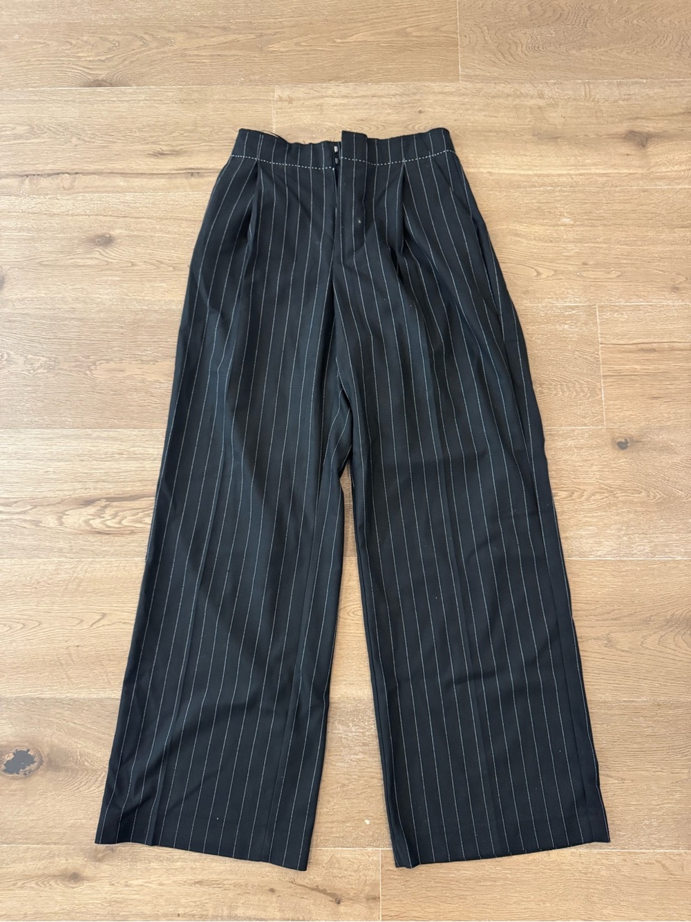 Zara Black Pinstripe Wide-Leg Trousers